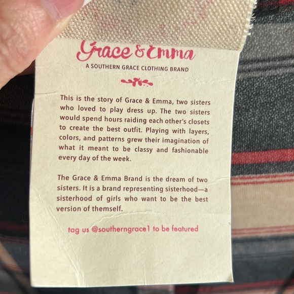 NWT⭐️Adorable🍁FALL Plaid TOP Button-up Back🍁Tan Elbow Patches by Grace & Emma - Picture 6 of 11